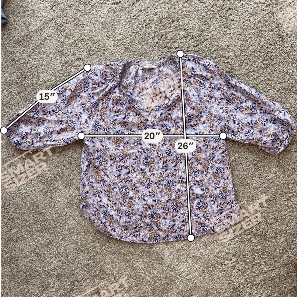 J Jill Linen Floral Puff Sleeve Ruffle Boho Top Oversized Small Artsy‎ Cottage - Picture 2 of 8